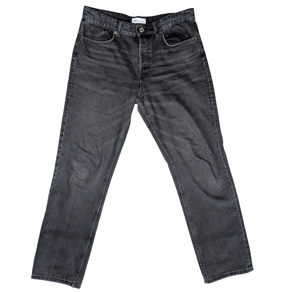 Zara Women's 32 Waist Size 10 Black Button‎ Fly Straight Leg Denim Jeans Pants